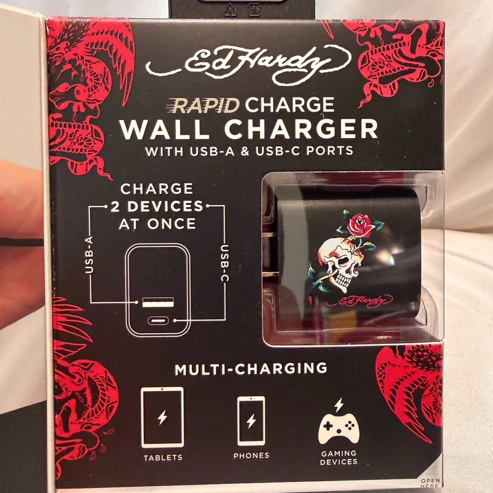 Ed Hardy Black and Red Wall Charger with Skull Design